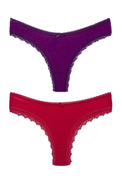 HNX 2-Piece Brazilian Women's Panties with Cotton Leg and Lace Detail on the Waist