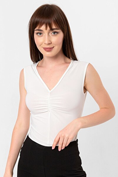 Laranor Ecru Μπλούζα & Σώμα με κορδόνι με λαιμόκοψη V και λεπτομέρεια
