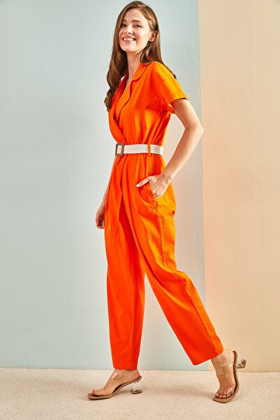 Bianco Lucci Women's Belted Thin Gabardine Jumpsuit 20162