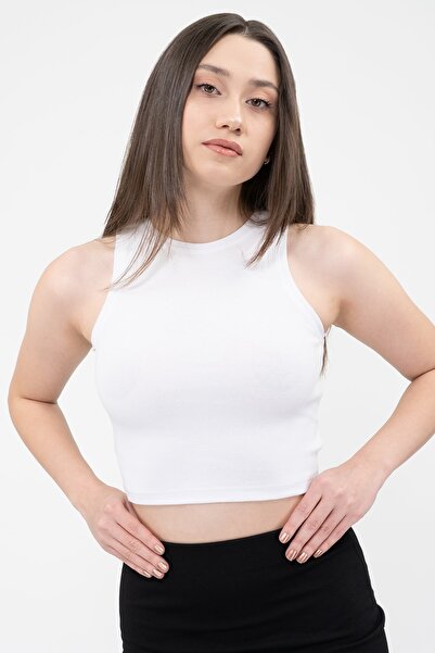 Soyo Women's White Cotton Knitted Super Crop Undershirt