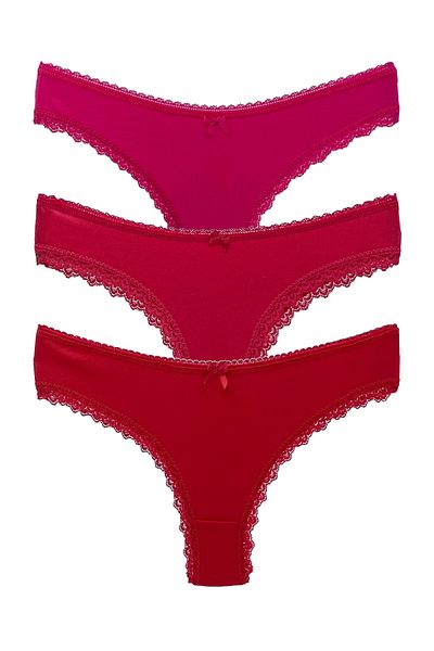 HNX 3-Piece Brazilian Women's Panties with Cotton Leg and Lace Detail on the Waist