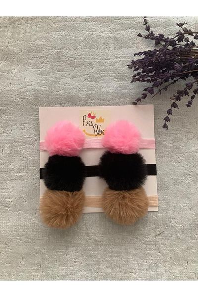 ESES BEBE Set de bandane cu pompon de pluș din 3 piese pentru copii