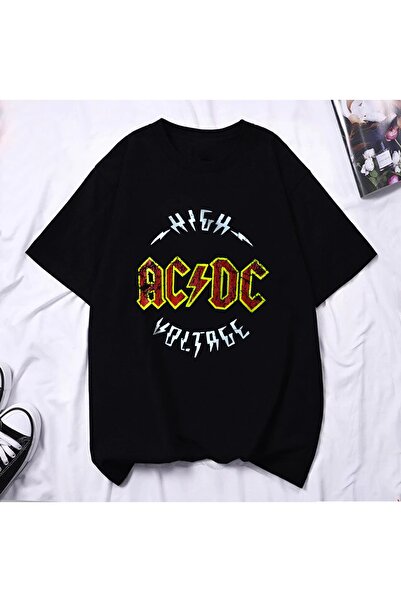 Freak Tshirt Black Color Acdc High Voltage Printed Unisex Oversize Metal T-shirt