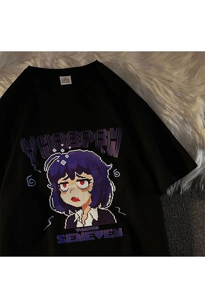 Favorim50ton Seneven Anime Unisex Black T-Shirt