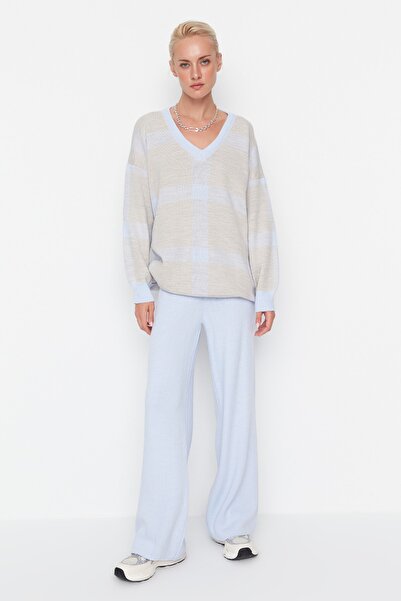 Trendyol Collection Blue Jacquard Knitwear Top and Bottom Set TWOAW23AU00025