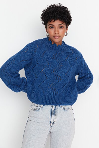 Trendyol Collection Indigo úpletový svetr – měkká textura, prolamované a dírkové TWOAW23KZ01447