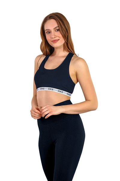 HNX Navy Blue Cotton Elastic Cross Thick Strap Sports Women's Bustier