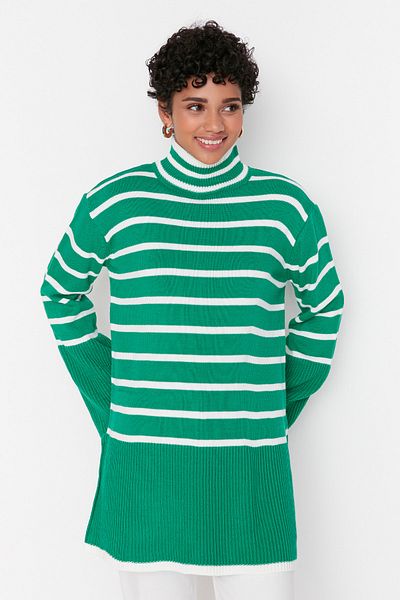 Trendyol Modest Pulover din tricotaje cu dungi verzi TCTAW23AK00016