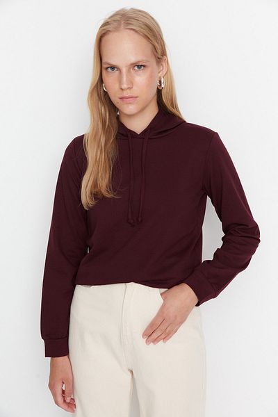 Trendyol Collection Tenká pletená mikina Plum Basic s kapucí TWOAW20SW0059