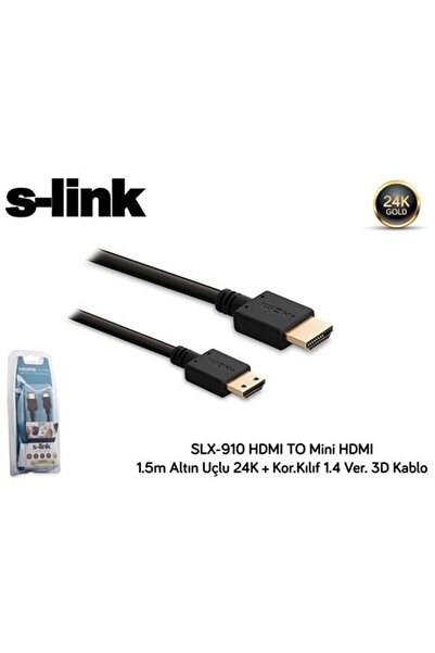 S-LINK Slx-910 Hdmı To Mini Hdmı 1.5M Altın Uçlu 24K + Kor.Kılıf 1.4 Ver. 3D ...