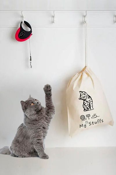 kesesepeti Cloth Organizer | Washable Patterned 100% Cotton Cat Storage & Toy Organizer Bag - Organizer | Gato