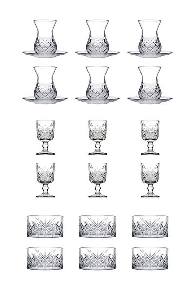 Paşabahçe Timeless 24 Piece Tea & Snack Bowl & Footed Glass Set