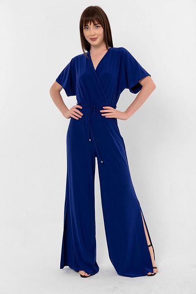 Laranor Sax Double Breasted Low Sleeve Slit Detailed Jumpsuit