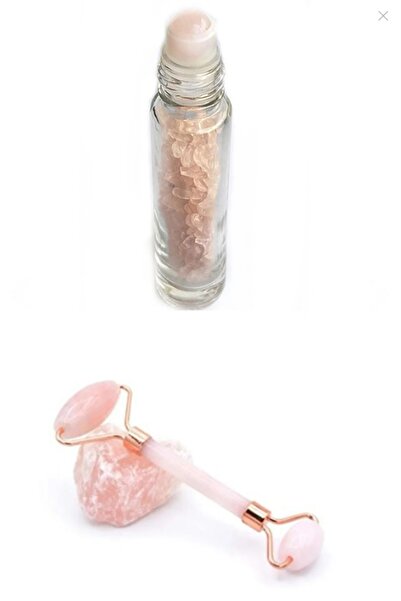 NehirTaş Sertifikalı Pembe Kuvars Doğal Taş Roll On Masaj Şişesi Çift Taraflı Roller Yüz Masaj Taşı