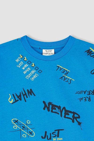 DeFacto Boy's Crew Neck Back Printed Short Sleeve T-Shirt