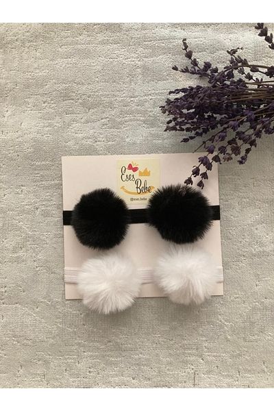 ESES BEBE Baby Kids Σετ με 2 βελούδινα Pompom Bandana