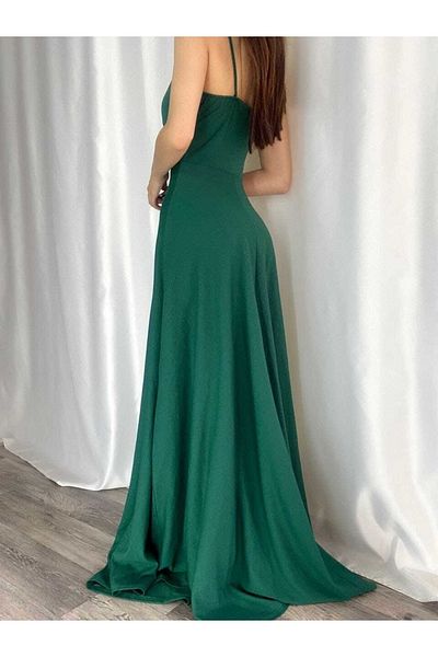 Secret Passion Lingerie Rochie lungă detaliată cu fante din țesătură crepon flexibilă verde Trend 582189 698