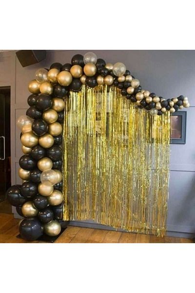 Minika Party Store Chrome Gold Pastel Black Balloon Concept Gold Door Curtain