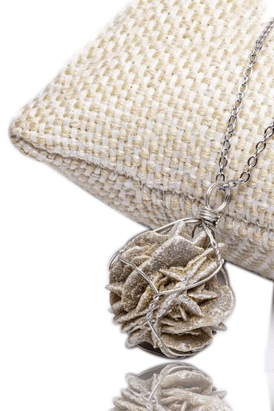 Tesbih Atölyesi Certified Natural Desert Rose Selenite Stone Necklace