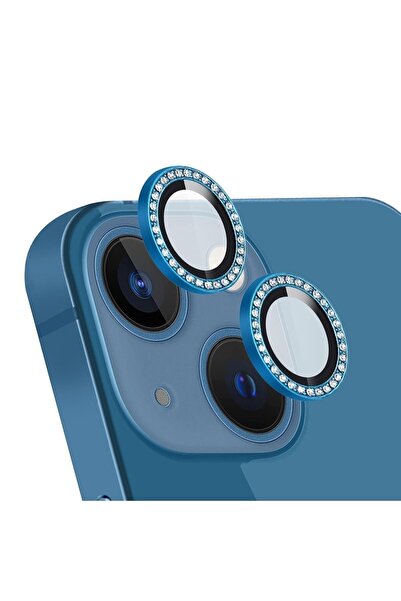 Iphone 13 / Iphone 13 Mini Uyumlu Mavi Taşlı Kamera Lensi Koruma