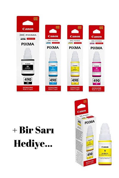 Canon Gı-490 Pixma G3415 Orjinal Mürekkep Kartuş Takımı + 1 Sarı Muadil EP 10...