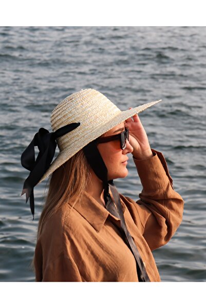 Shopiolog Γυναικείο βιολογικό ψάθινο καπέλο με κορδέλα Moon Sun κολιέ δώρο