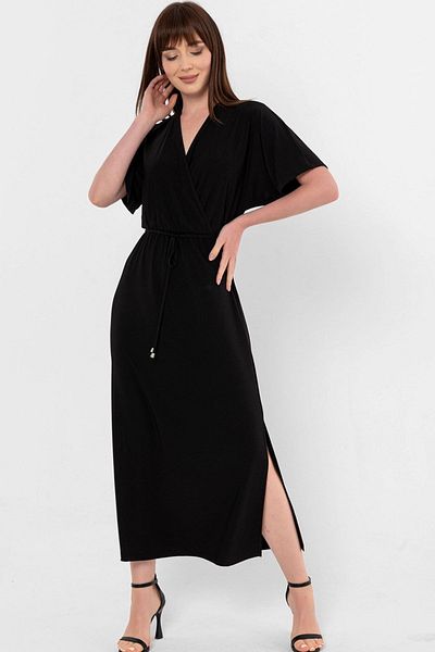 Laranor Black Double Breasted Low Sleeve Slit Detailed Dress