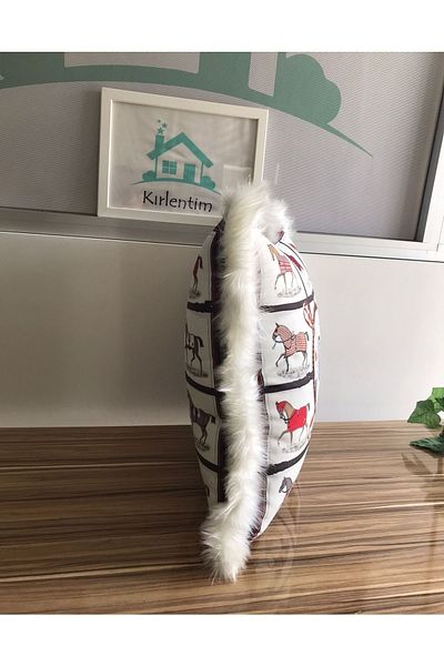 KIRLENTİM E966 Κάλυμμα μαξιλαριού ριχτάρι με λευκό βελούδινο στις άκρες και σχέδιο και στις δύο πλευρές