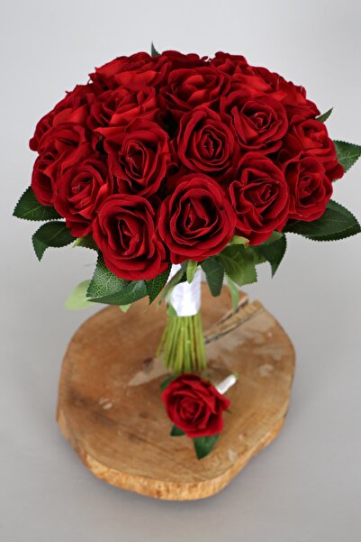 Yapay Çiçek Deposu 20 Kadife Güllü Gelin Buketi 2li Set Fernando