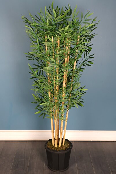 Yapay Çiçek Deposu Ahşap Saksıda Yapay Bambu Ağacı 10 Çubuklu 180 Cm