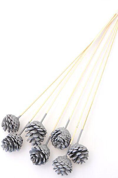 Yapay Çiçek Deposu 7Li Conifere de pin cu mâner din bambus, gri fumuriu