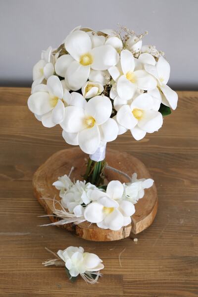 Yapay Çiçek Deposu Lüx Lateks Açmış Manolya Gelin Çiçeği 3lü Set