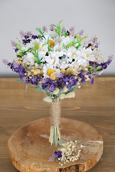 Yapay Çiçek Deposu Bahar Gelin Buketi Papatya Ve Lavantalar