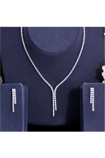 TakıConcept Abiye Taşlı Su Yolu Kolye Küpe Set
