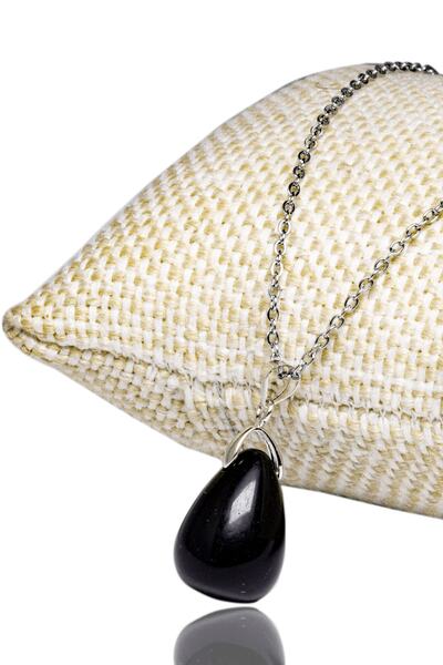 Tesbih Atölyesi Sertifikalı Doğal Obsidyen Taşı Kolye (gümüş Aparatlı)