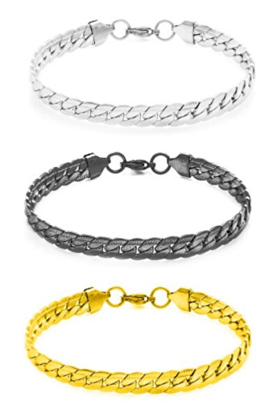 TREND COLLECTİON مجموعة من 3 أساور من الفولاذ المقاوم للتشوه للجنسين موديل ثعبان