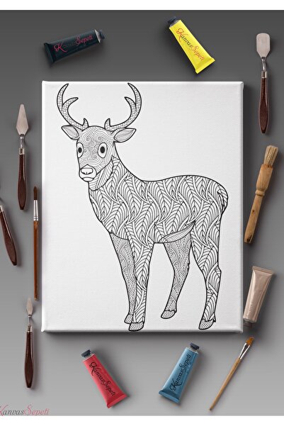 KanvasSepeti Paintable Painting Canvas Mandala Striped Ready Stencil Canvas P...