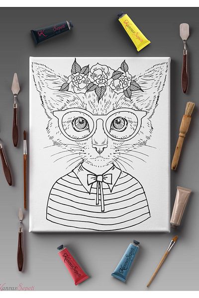 KanvasSepeti Pânză de pictură, potrivită pentru toate tipurile de vopsea, cu opțiuni de măsurare, pânză de mandala, cu dungi, șablon gata