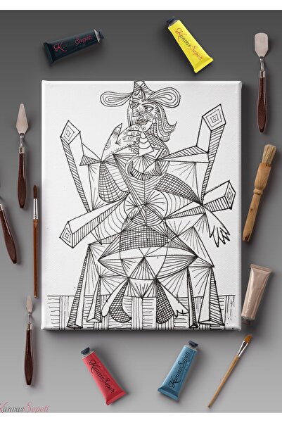 KanvasSepeti Paintable Painting Canvas Mandala Striped Ready Stencil Canvas P...