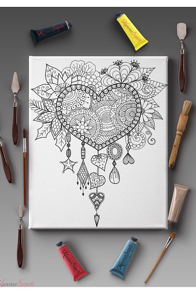 KanvasSepeti Pânză de pictură, potrivită pentru toate tipurile de vopsea, cu opțiuni de măsurare, pânză de mandala, cu dungi, șablon gata