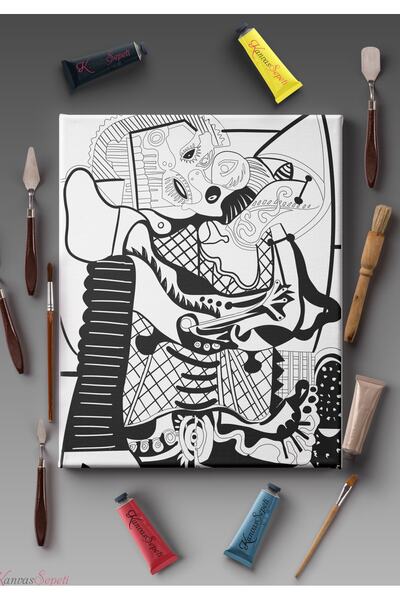 KanvasSepeti Paintable Painting Canvas Mandala Striped Ready Stencil Canvas P...