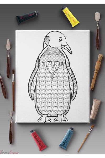 KanvasSepeti Paintable Painting Canvas Mandala Striped Ready Stencil Canvas P...