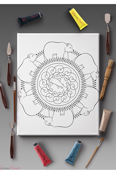 KanvasSepeti Paintable Painting Canvas Mandala Striped Ready Stencil Canvas P...