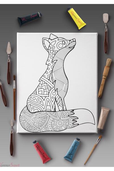 KanvasSepeti Paintable Painting Canvas Mandala Striped Ready Stencil Canvas P...