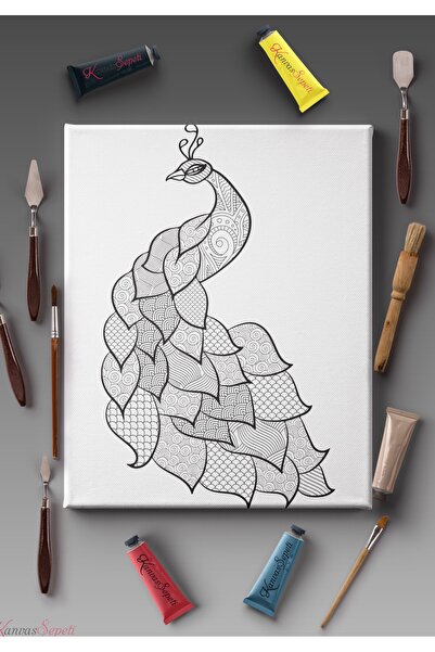 KanvasSepeti Paintable Painting Canvas Mandala Striped Ready Stencil Canvas P...