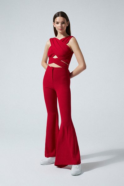 BERFUĞ KIRAN Low-cut Bustier with Crossover on the Front Red