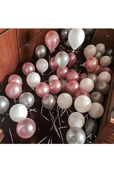 Parti dolabı متعدد الألوان 12 بوصة 25 قطعة بالون معدني وردي-رمادي-أبيض