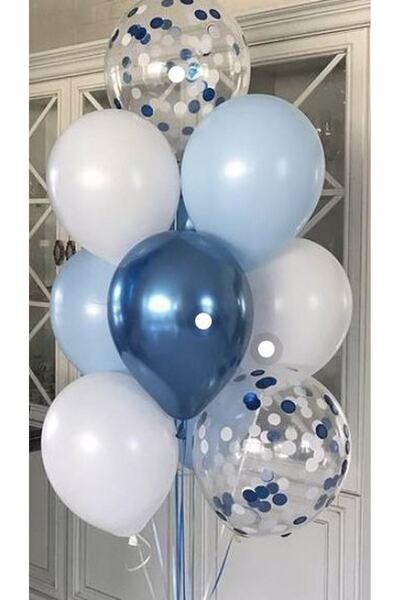 BEST PARTİ DOĞUM GÜNÜ PARTİ SÜSLERİ Mavi-beyaz Konfetili Balon Seti