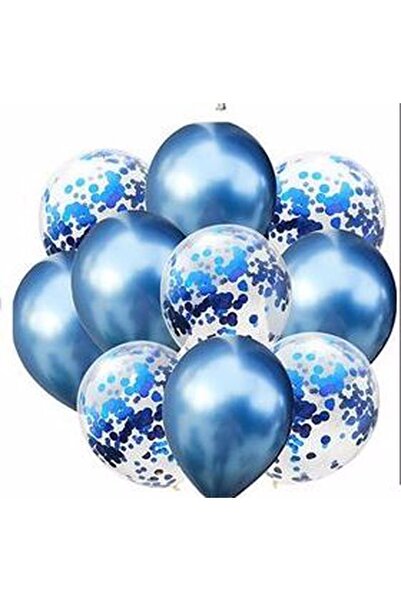 BEST PARTİ DOĞUM GÜNÜ PARTİ SÜSLERİ Mavi Konfetili Şeffaf Ve Krom Mavi Balon ...