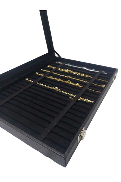 Dijital Çarşı Bracelet Chain Necklace Jewelry Box Black Inside Alkantara Suede